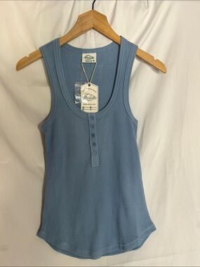 New Mix Light Blue Ribbed Henley Tank Top - Women's
